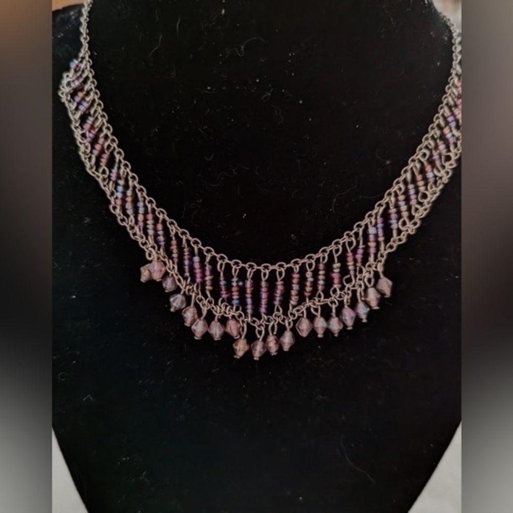Purple seed bead necklace.